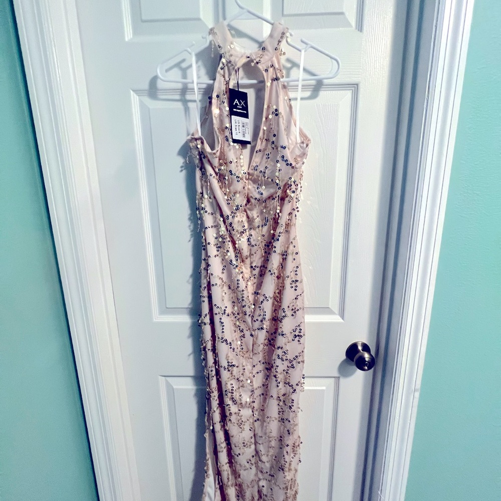 Off white dress with gold sequin detail.  Size 6 AX Paris, NWT